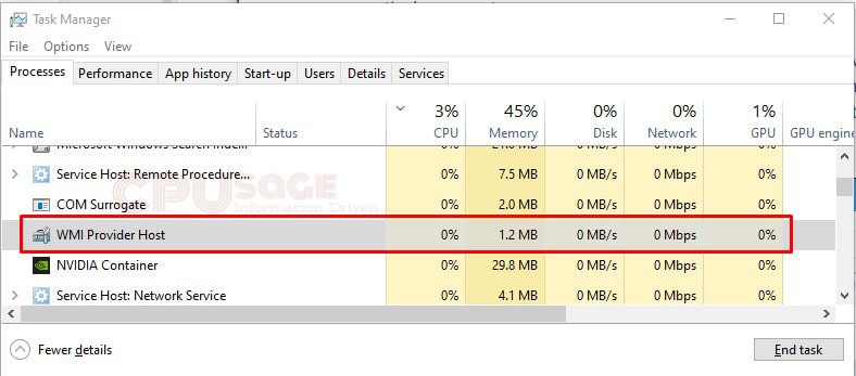 WMI provider host high CPU usage on task manager